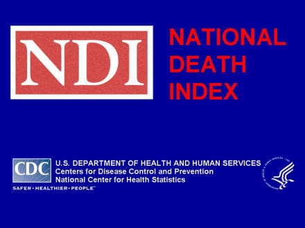 Picture of slide 1 as described above, which includes a picture of the National Death Index logo.