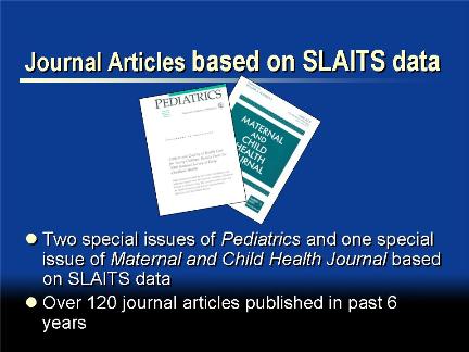 Picture of slide 13 as described above, which includes a picture of a journal article based on SLAITS data.
