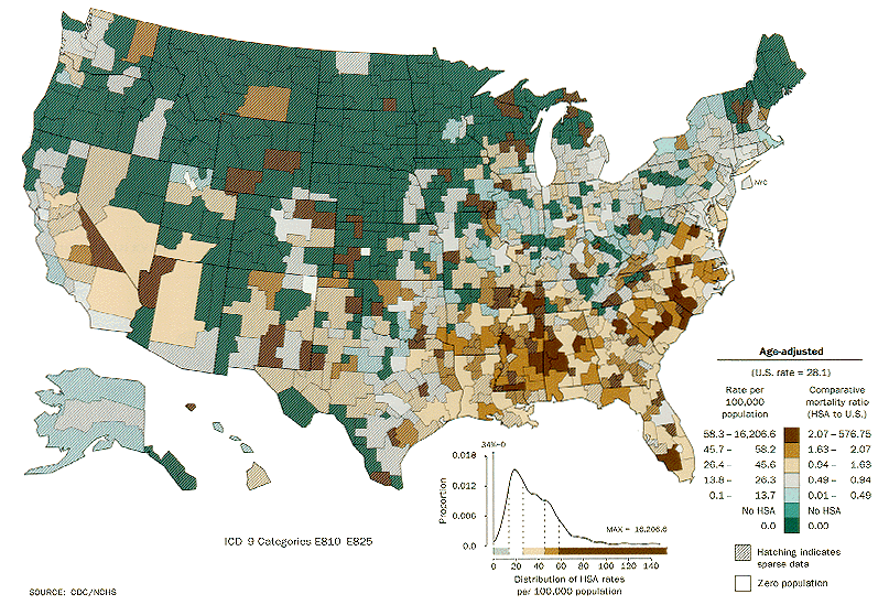 Map for motor vehicle deaths, Black Male