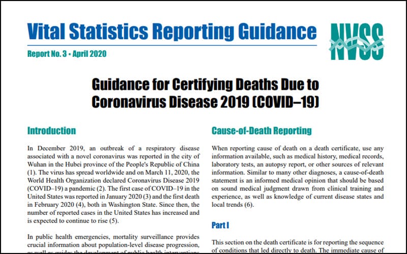 Guidance for Certifying Deaths Due to Coronavirus Disease 2019 (COVID–19)