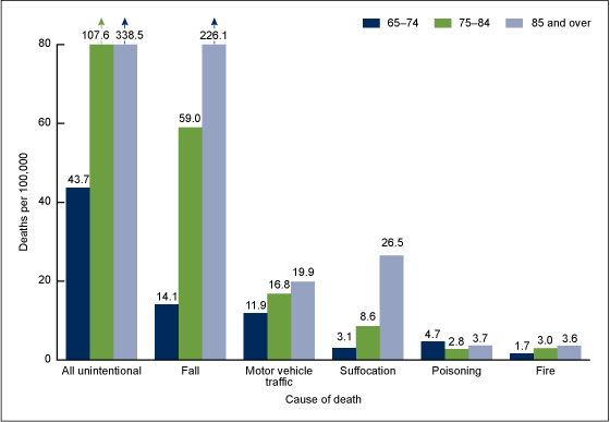 Figure 3 is a bar chart showing death rates by age group and cause of death among adults aged 65 and over for combined years 2012 and 2013.