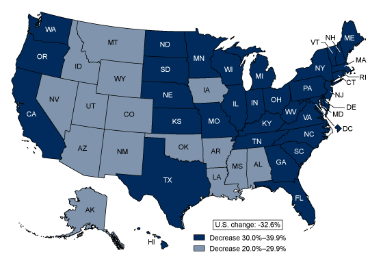 Figure 3 is a map showing the change in age-adjusted heart disease death rates by state from 2000 compared with 2011.