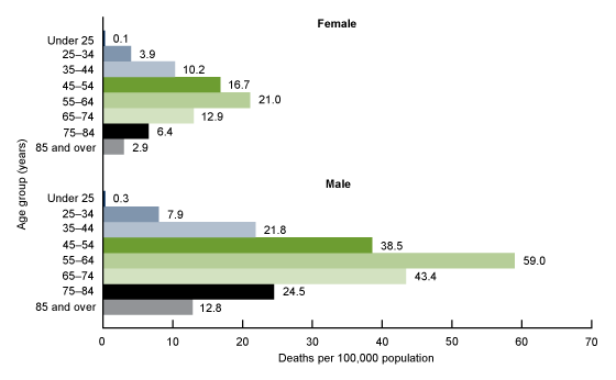 Figure 2 is a bar chart showing rates of alcohol-induced deaths, by sex and age group for 2020.
