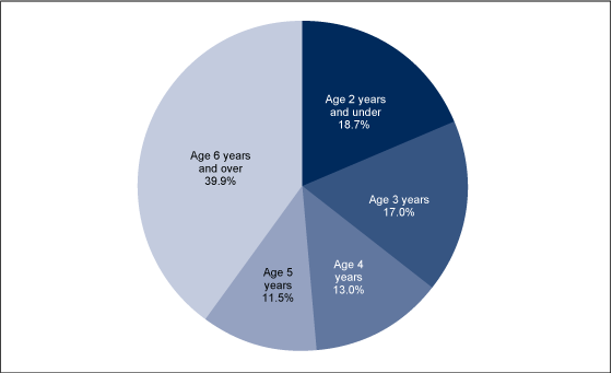 Figure 1 is a pie chart showing the distribution of child's age when the parent or guardian was first told that the child had autism spectrum disorder.