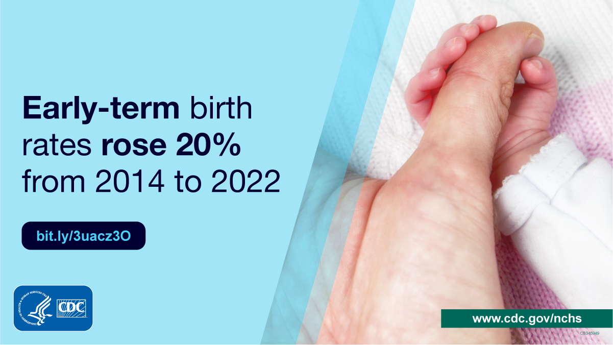 An infant’s hand holds an adult’s thumb. Early-term birth rates rose 20% from 2014 to 2022.