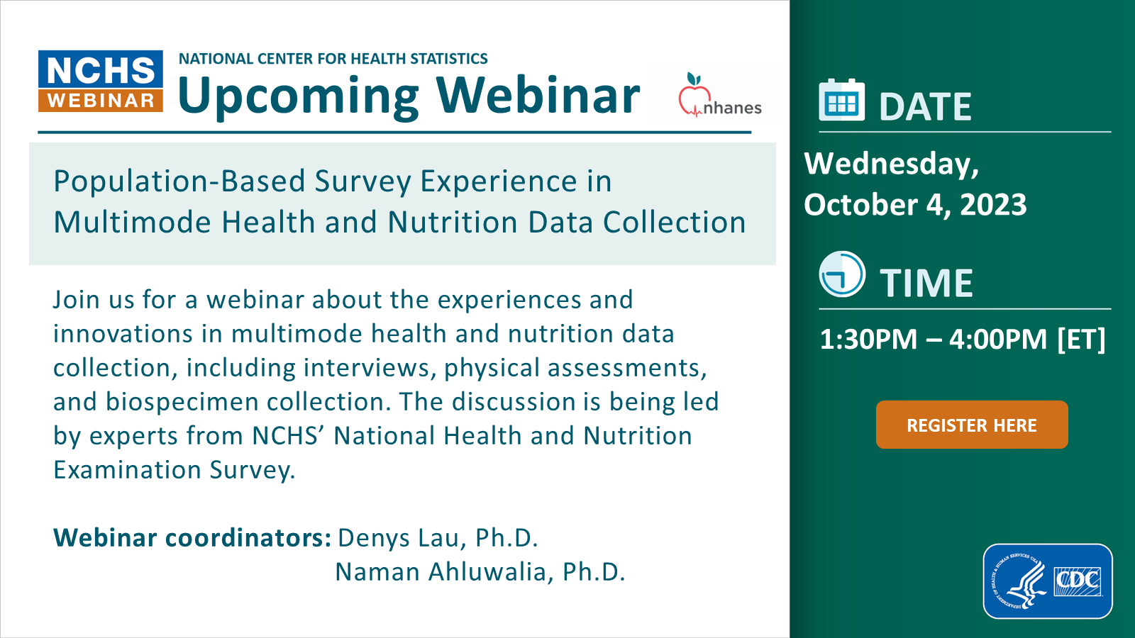 NHANES Webinar taking place October 4th. Click here to register.