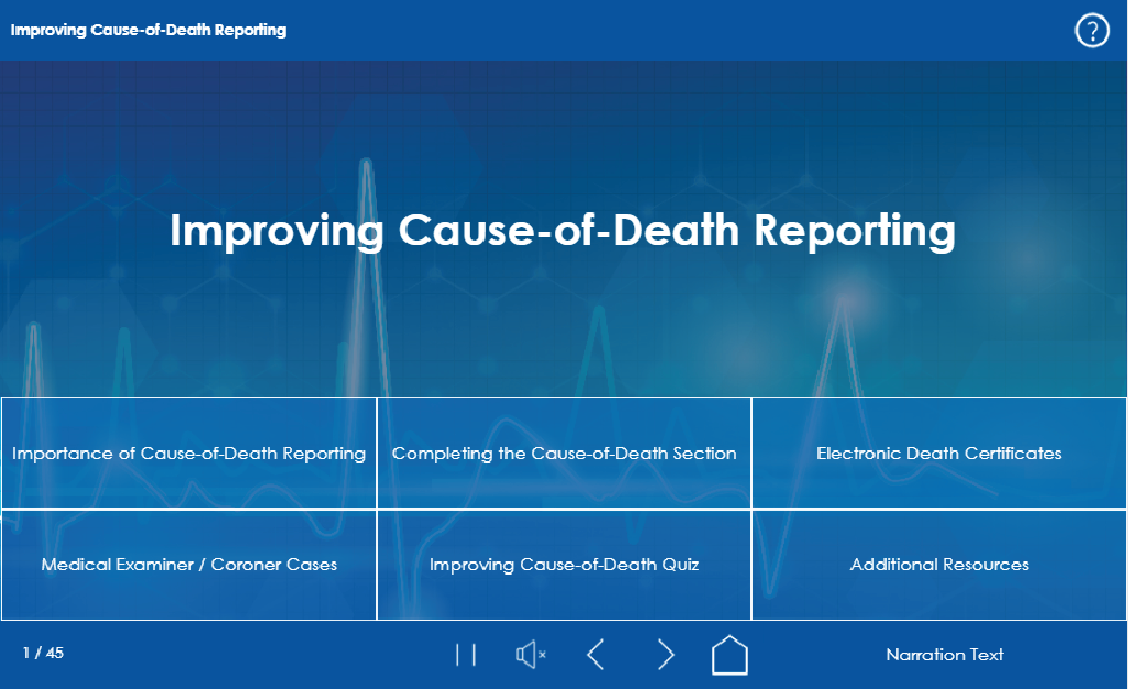 Training Screenshot for Cause of Death Reporting Training