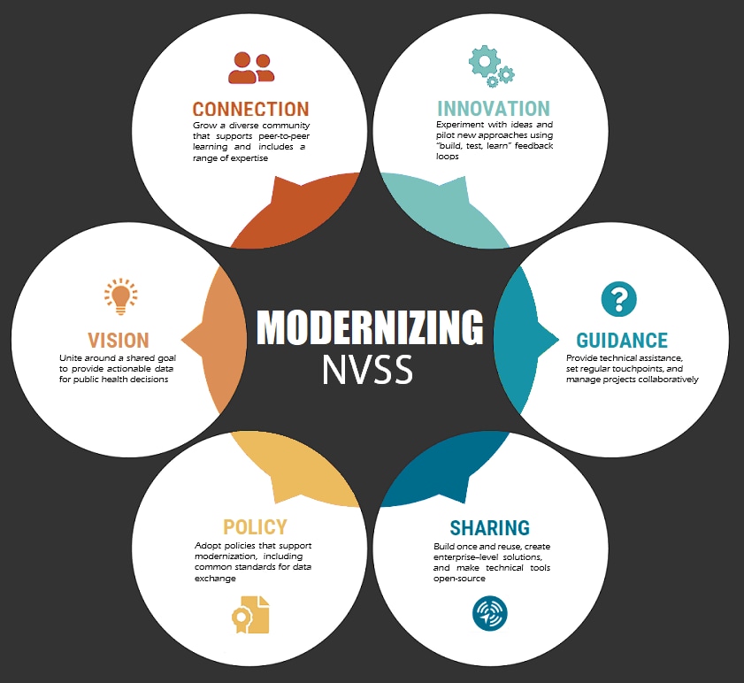 circles showing guiding principles of Modernizing NVSS