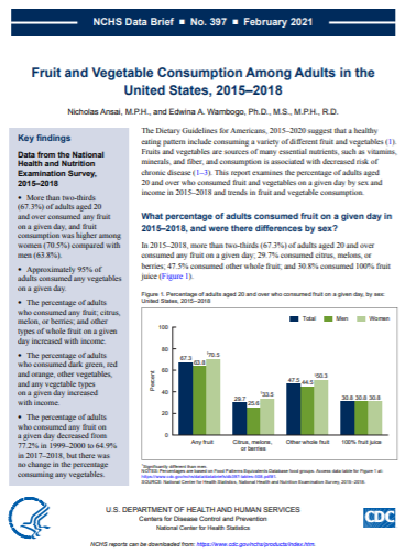 First page of report: Fruit and Vegetable Consumption Among Adults in the United States, 2015&ndash;2018