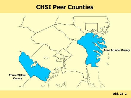 Picture of slide 15 as described above, which also includes a picture of Map of the DC area with Anne Arundel County MD and Prince William County VA highlighted