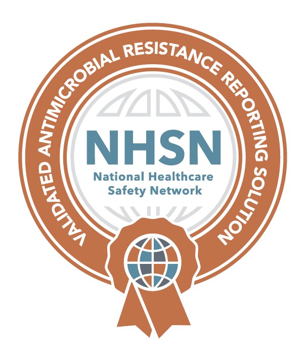Badge icon with text NHSN Validated Antimicrobial Use Reporting Solution