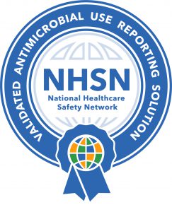 A certification badge for use by vendors that have passed Antimicrobial Use Synthetic Data Set Validation