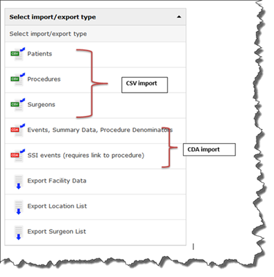 Screenshot of import options available for CDA or CSV file import