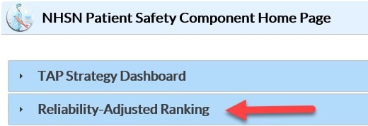 Reliability-Adjusted Ranking Dashboard tab in the NHSN Application