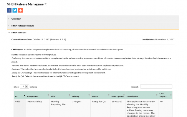 ltcf-nl-dec-1 NHSN Release management webpage