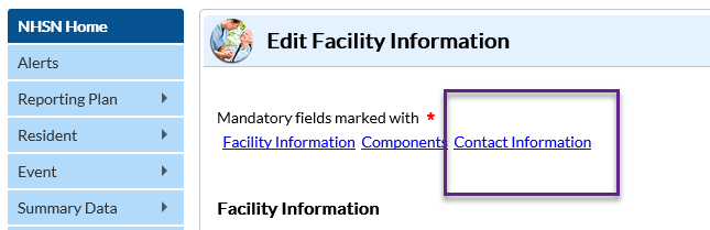 ltcf-nl-dec-8 NHSN application Edit Facility webpage