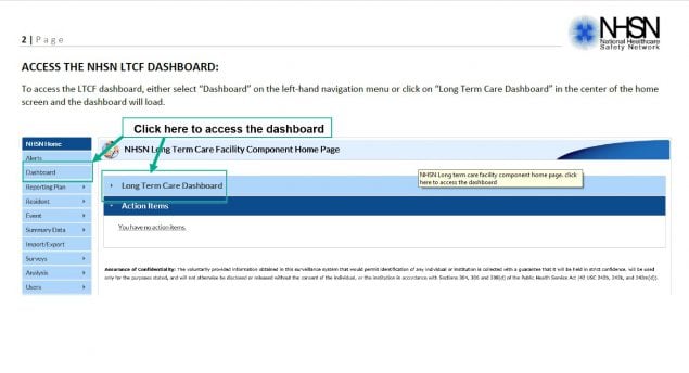 nhsn ltc dashboard guidance how to access the dashboard instructions