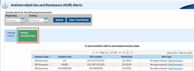 q11 A screenshot of the Missing Event alert screen that can appear.