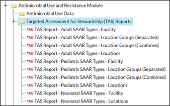 TAS reports available within a facility