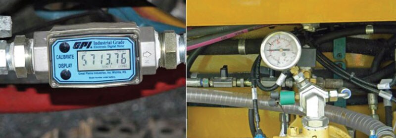 Figure 4. Débitmètre (à gauche) et jauge de pression (à droite) utilisés lors des études sur les engins de rabotage des revêtements (photo NIOSH)