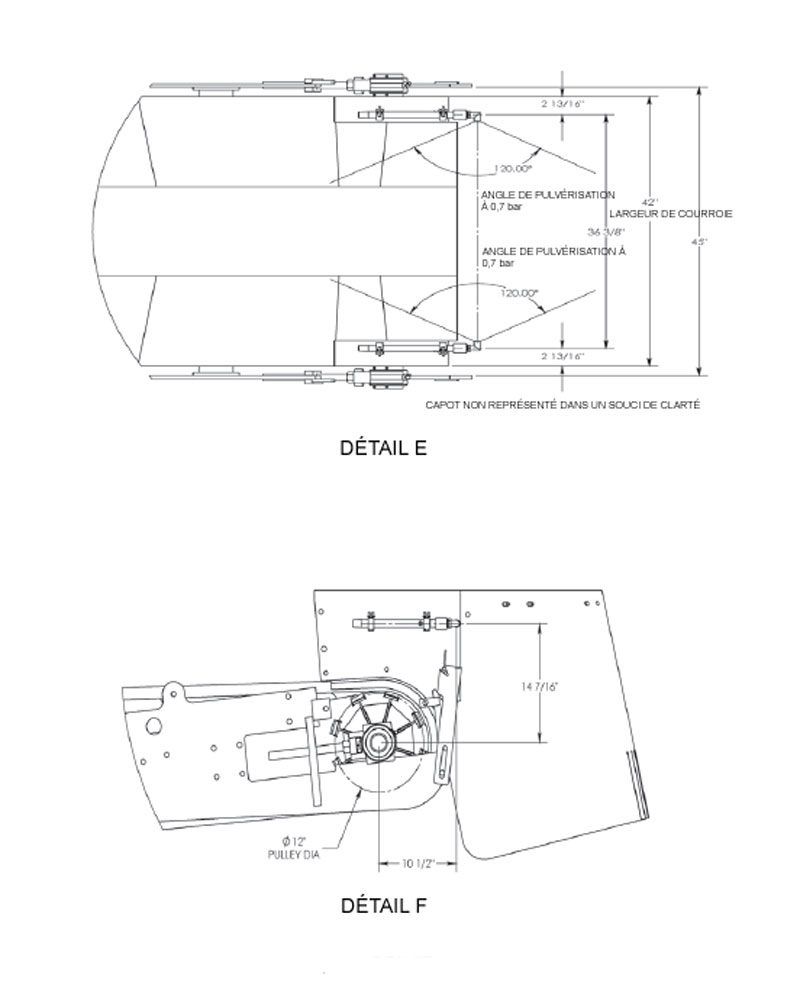 2015-105fig7cont.jpg Pulvérisation d’eau : détail F de la zone de transfert du convoyeur, avec dimensions