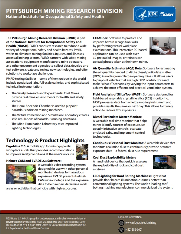 Pittsburgh Mining Research Division Fact Sheet, NIOSH