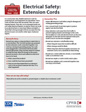 Extension Cord Safety  Safety Toolbox Talks Meeting Topics