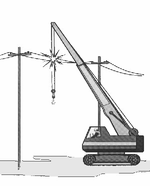 image of a crane contacting overhead power lines