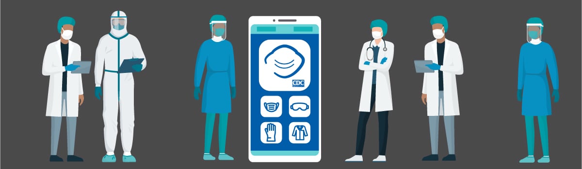 Health professions standing and looking at a mobile phone