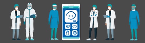 illustration of health professionals standing by a smart phone