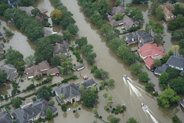 Flooded town with responders