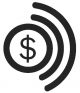 Decorative icon showing a dollar sign and semicircular waves coming from it
