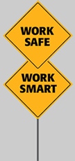 A logo for Work Safe Work Smart made to look like a yellow traffic sign.