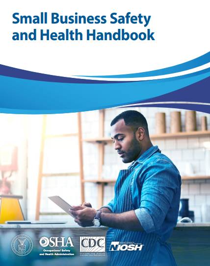 the cover of a handbook that depicts a small business owner looking at information on a tablet
