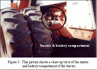 close-up view of starter and battery compartment