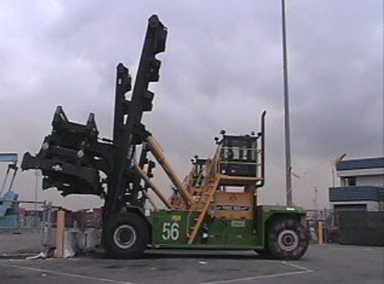 Exhibit 1. A side view of a forklift “top handler” similar to the one involved in the incident.
