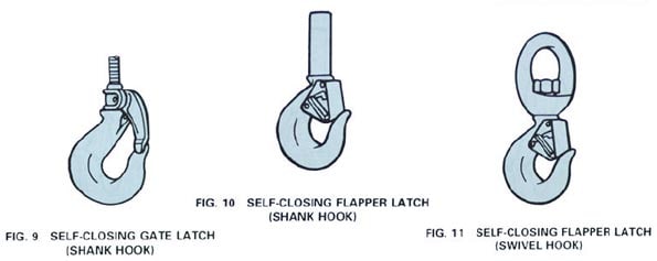 Figure 9 - self-locking gate latch, figure 10 - self-closing flapper latch, and figure 11 - self-closing flapper latch