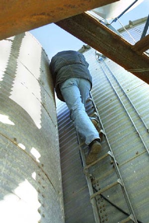Photo 3 – View from the ground looking up the old grain bin ladder.