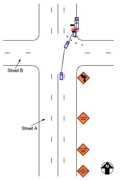 Diagram of the incident area, streets and layout of the work zone.