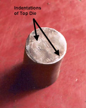 Figure 3. Indentations from top die on steel used by victim