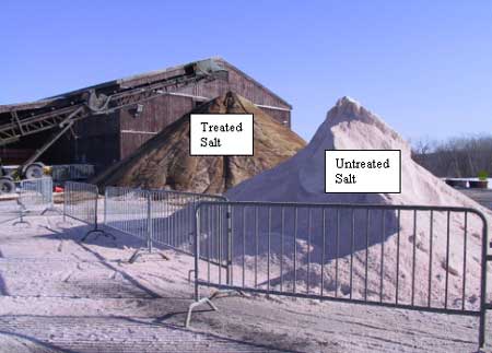 Figure 2. Treated and untreated salt piles.