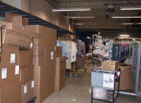 Figure 1. The department store’s processing area where the clothes were removed from cardboard boxes, and hung on the racks.