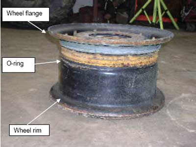 Exhibit 2: A picture of a military wheel showing the rim and flange and O-ring.