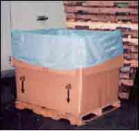 A cardboard “tote” container with plastic liner