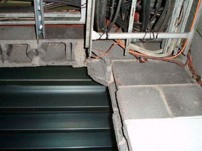 Cables and cable tray near the beam construction