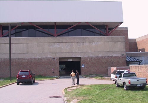 Photo 1. The Field House entrance where the aerial work platform was parked during the incident. 