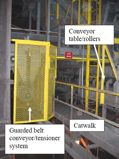 conveyor table/rollers, catwalk, Guarded belt
