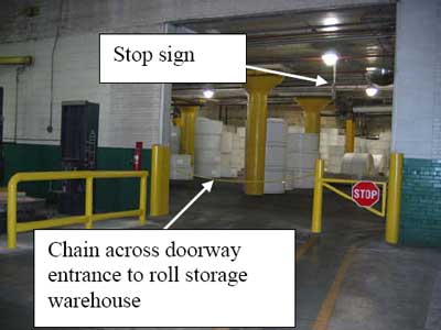 chain across doorway and stop sign