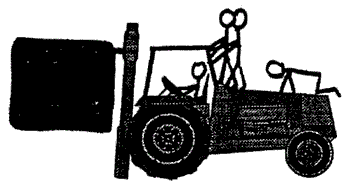 Figure 2. Three coworkers get on the forklift to act as counterweight. The victim is kneeling on rear of forklift.