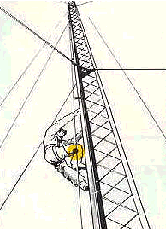 illustration of a tower worker using a permanent safety-climb system